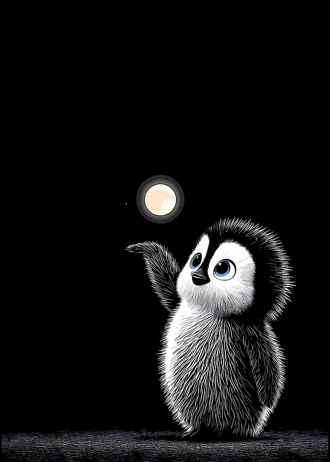 Cute Baby Penguin Reaching for Moon