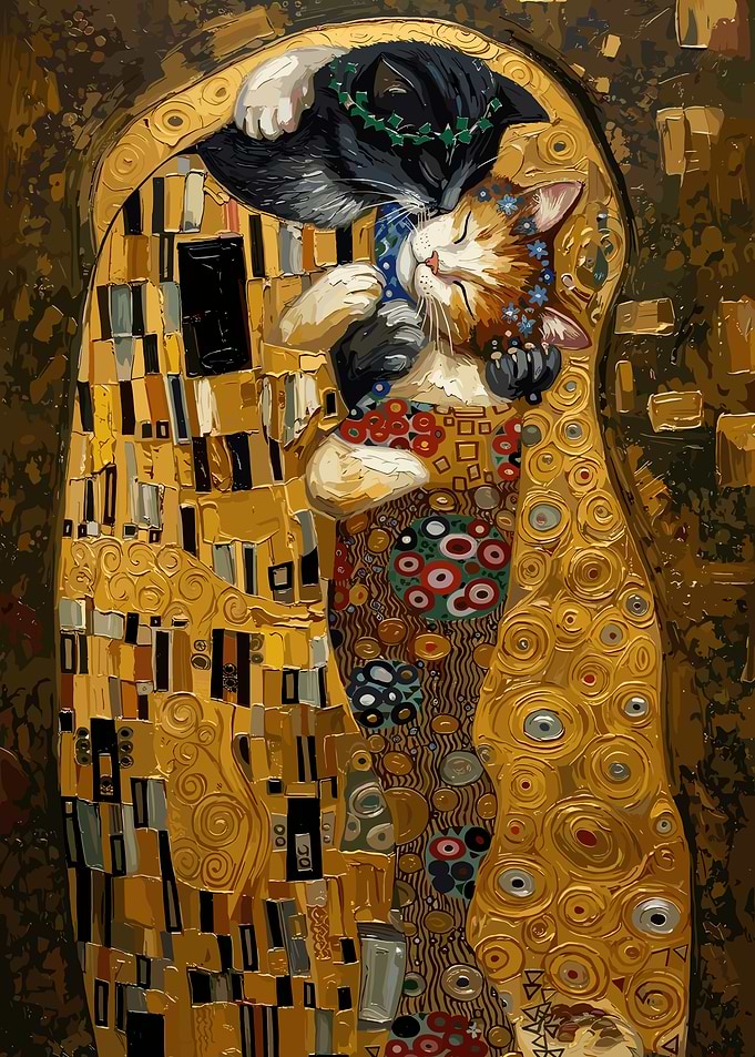 The Kiss by Gustav Klimt Cats