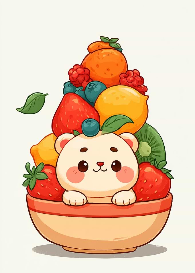 Cute Bear in a Fruit Bowl
