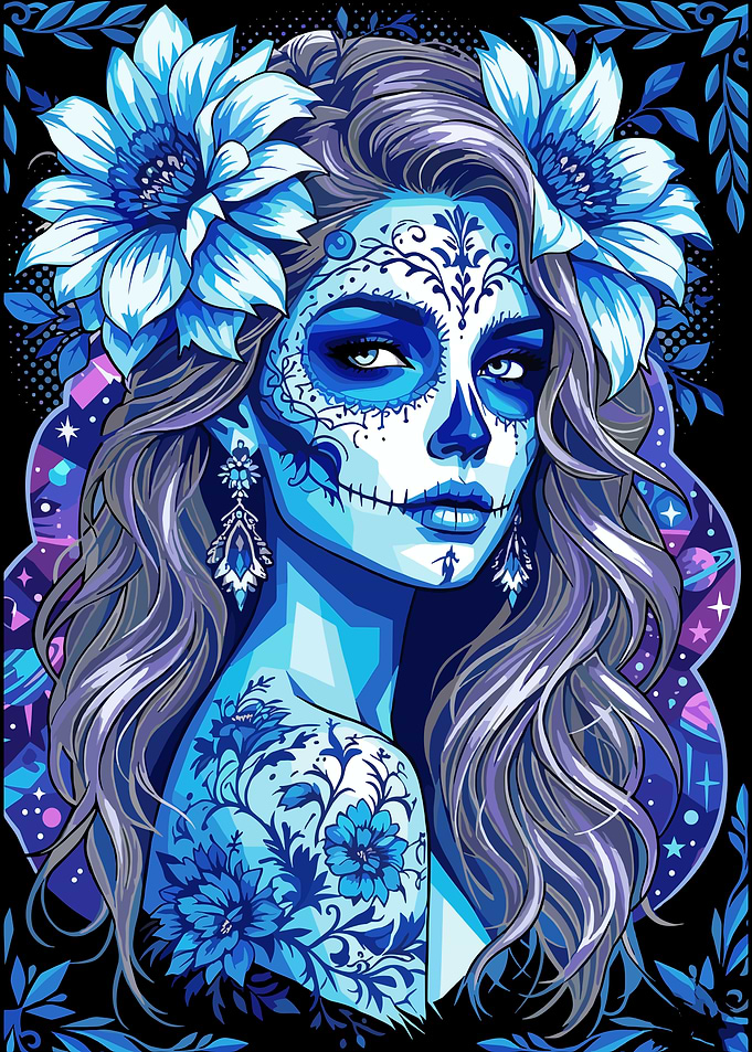 Blue Sugar Skull Woman Portrait