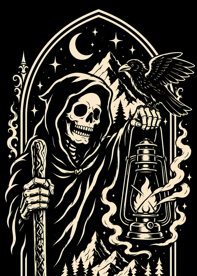 Grim Reaper with Lantern and Raven