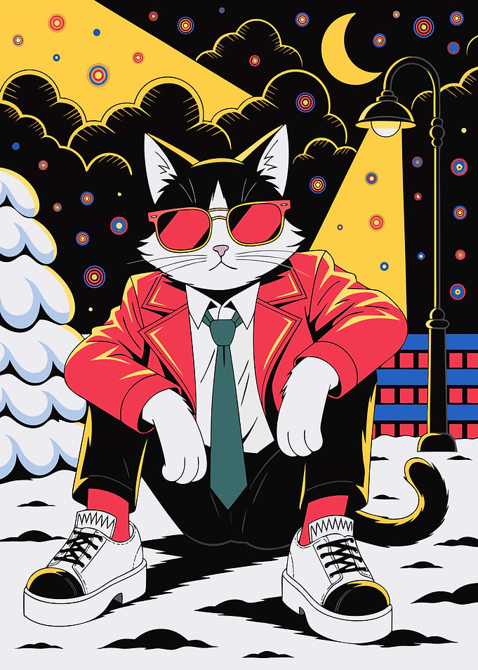Cool Cat in Red Jacket