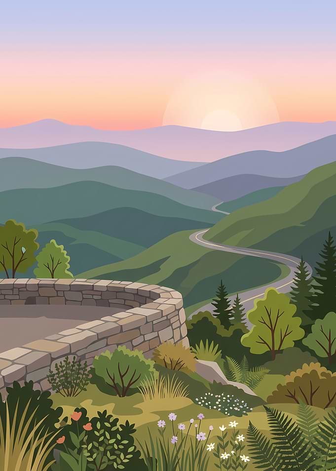 Scenic Mountain Overlook at Sunset