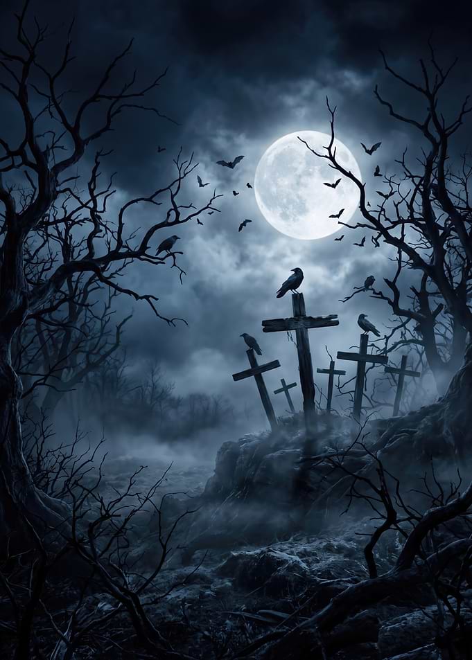 Eerie Graveyard Under Full Moon