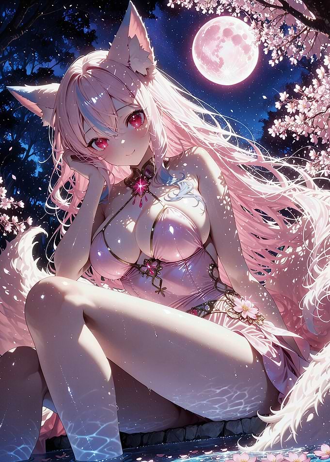 Anime Fox Girl Under Moonlight