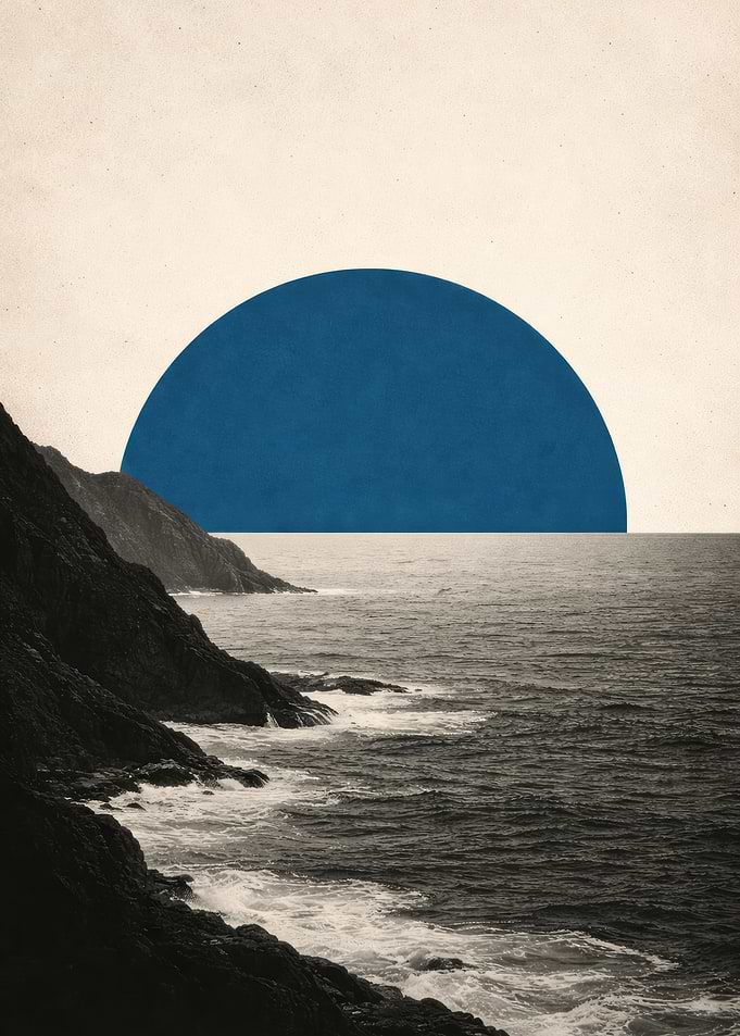 Minimalist Landscape Blue Sun Over Ocean
