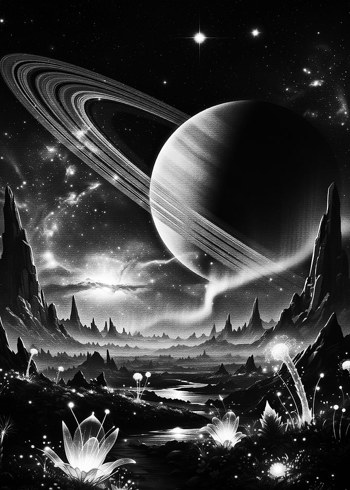 Black and White Alien Planet Landscape