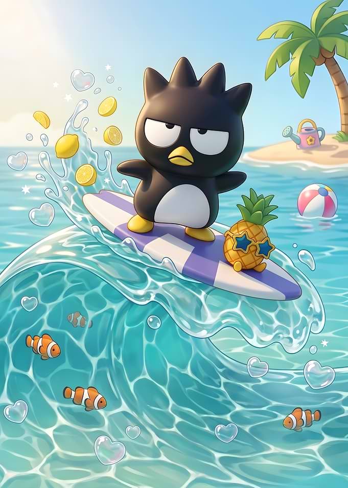 Badtz-Maru Surfing on Tropical Wave