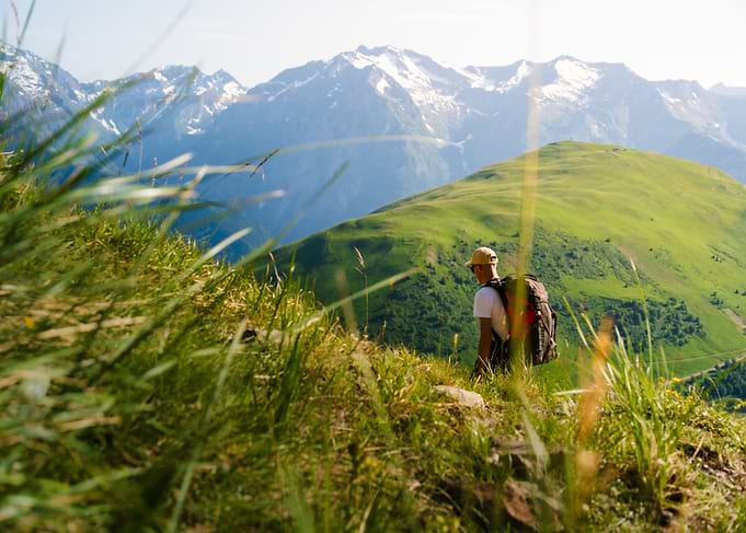 Hiker Exploring Scenic Mountain Landscape