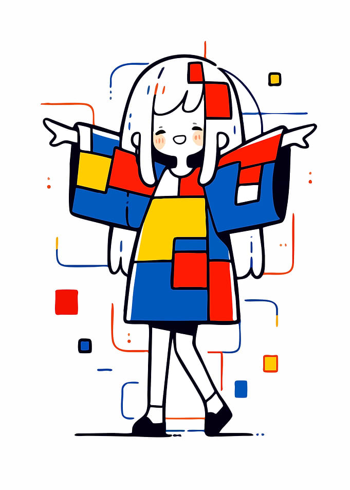 Cute Anime Girl in Geometric Outfit
