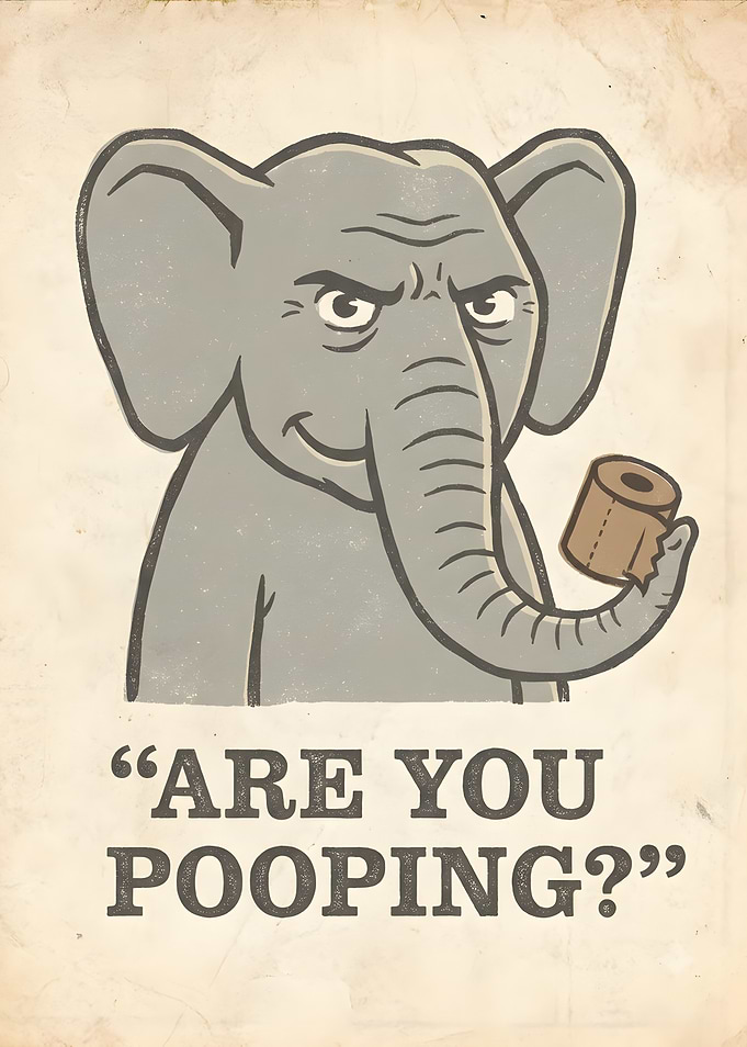 Funny Elephant Bathroom Wall Art