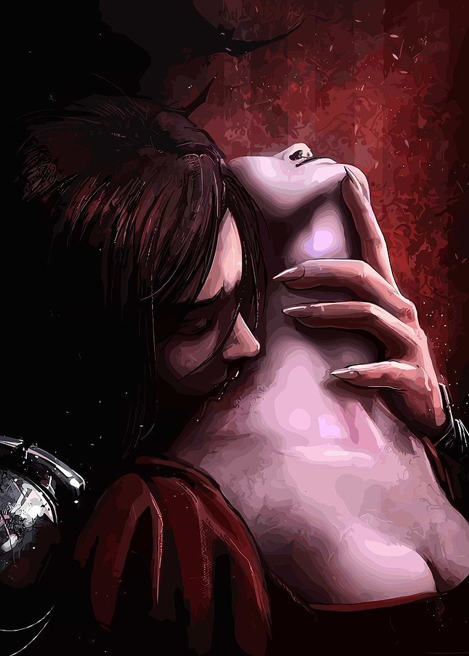 Vampire Biting Neck Digital Illustration