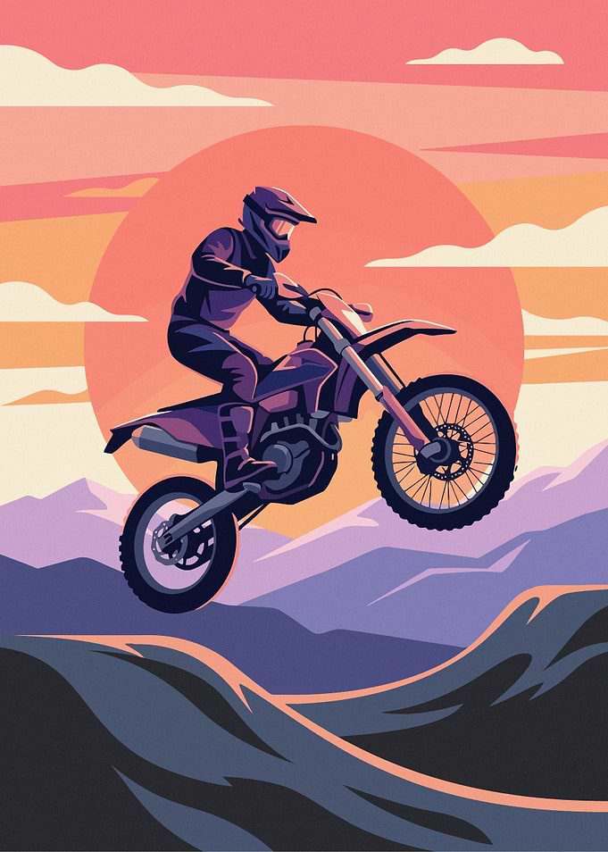 Motocross Rider Jumping at Sunset