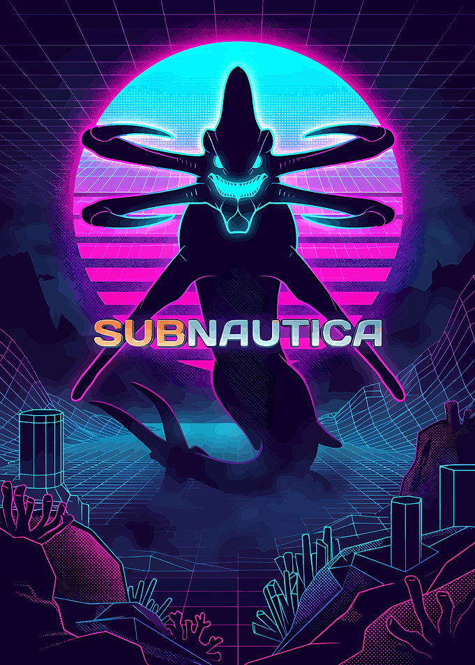 Subnautica Synthwave Reaper Leviathan Poster
