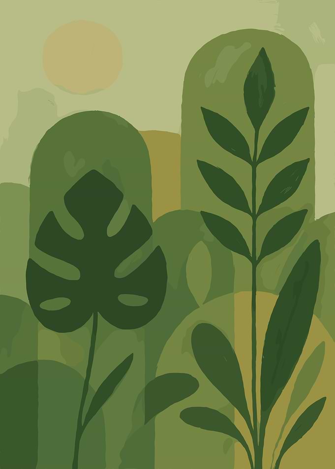 Minimalist Green Botanical Abstract Art
