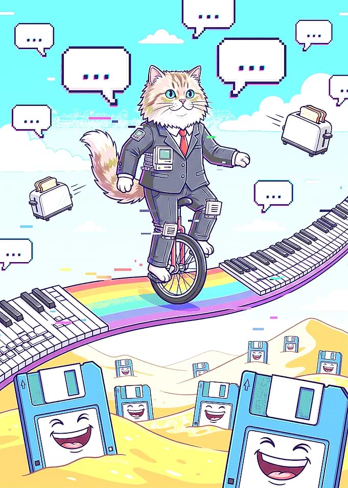 Pixel Art Cat Riding Unicycle