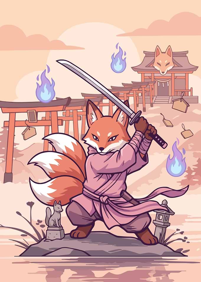 Kitsune Samurai Warrior at Shrine