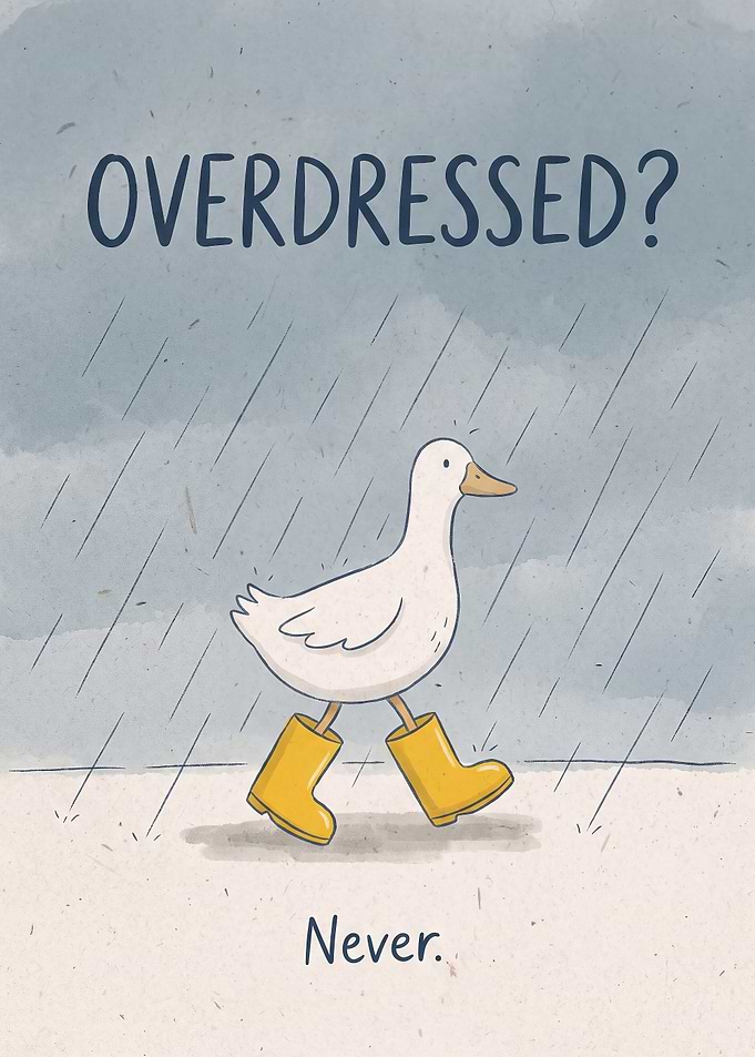Overdressed Duck in Rain Boots