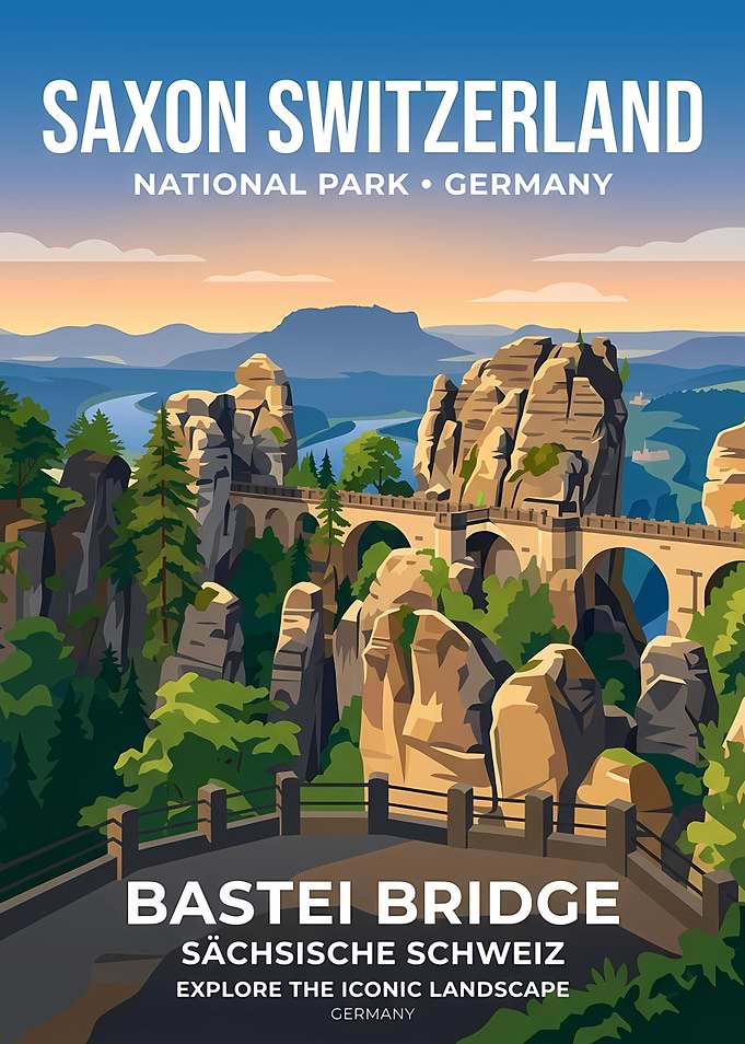 Bastei Bridge Saxon Switzerland Travel Poster
