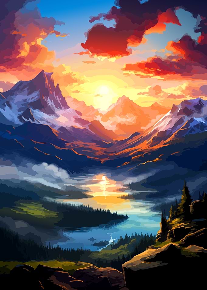 Vibrant Mountain Sunset Landscape