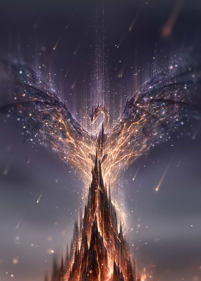Cosmic Dragon Rising from Mountain