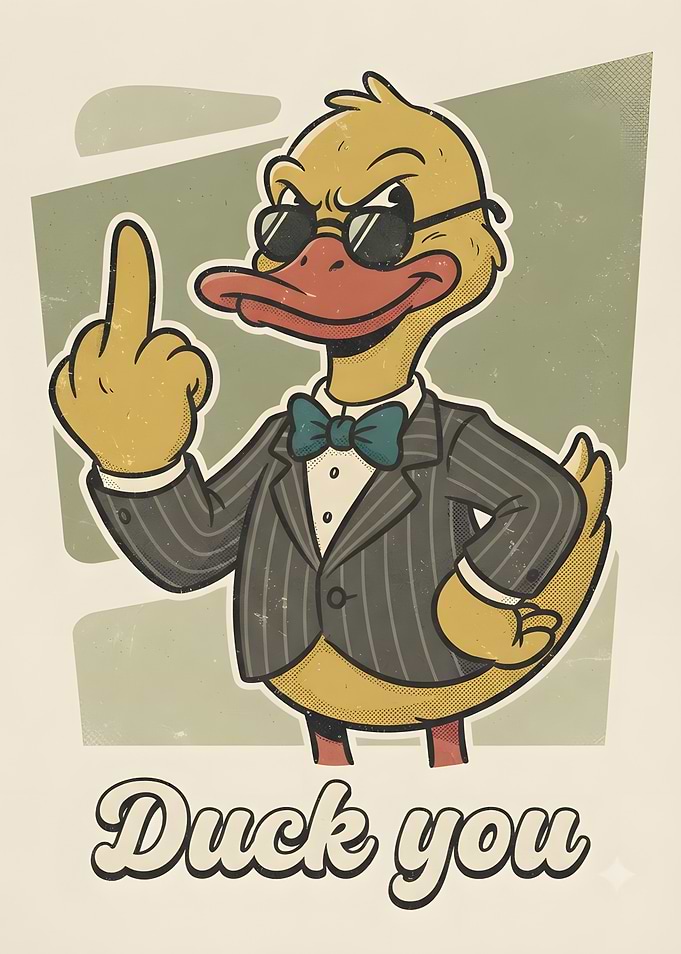 Funny Duck in Suit Giving Finger