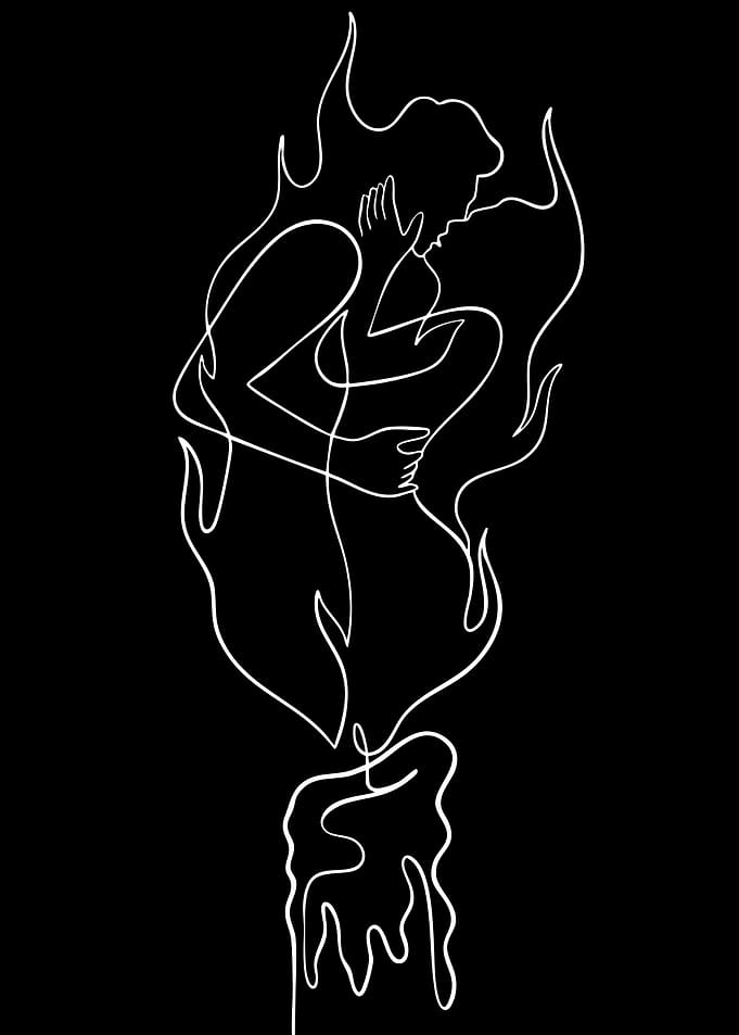 Minimalist Line Art Lovers in Flame