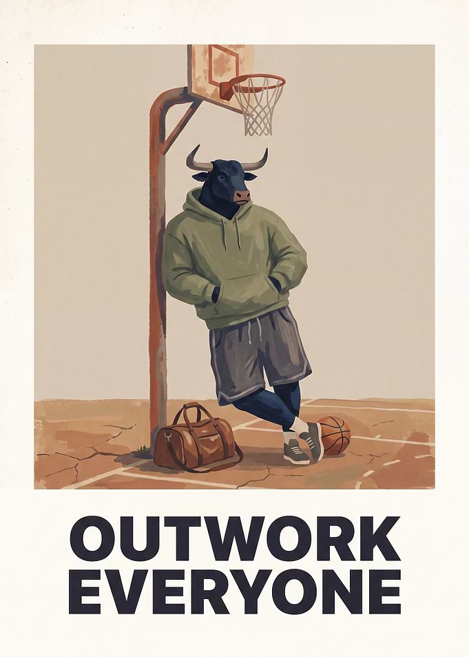 Outwork Everyone Bull Basketball Poster