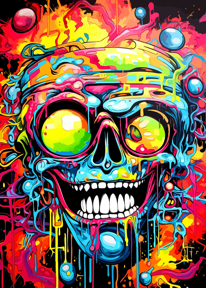Psychedelic Dripping Skull Art