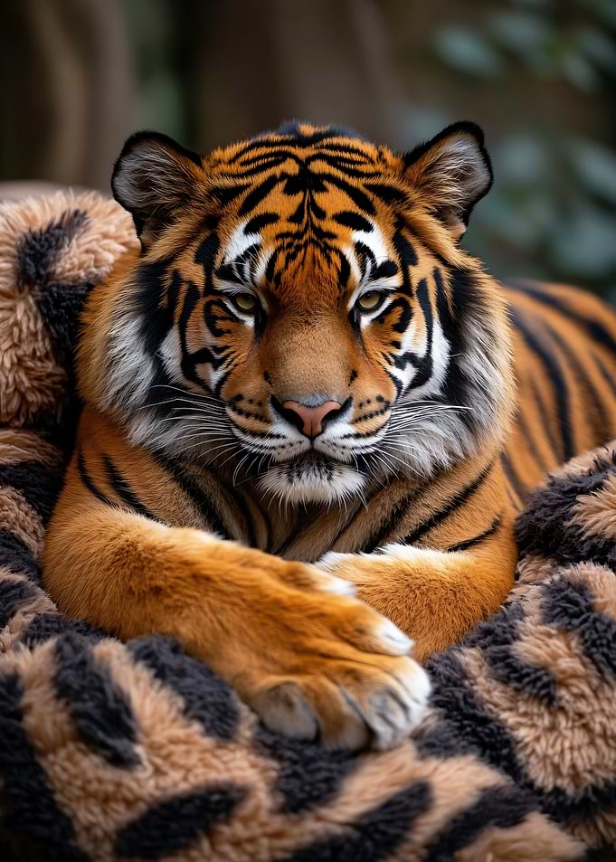 Majestic Tiger Resting on Plush Blanket