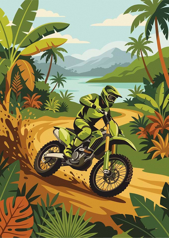 Motocross Rider in Tropical Jungle