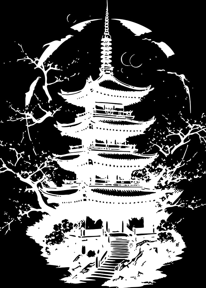 Japanese Pagoda Silhouette Art