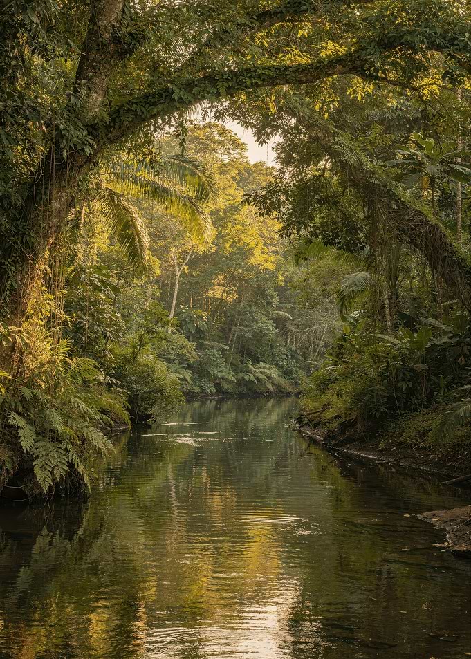 Serene Tropical River in Rainforest