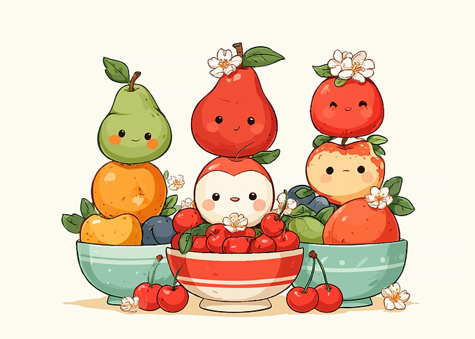 Cute Kawaii Fruit Stacks Illustration