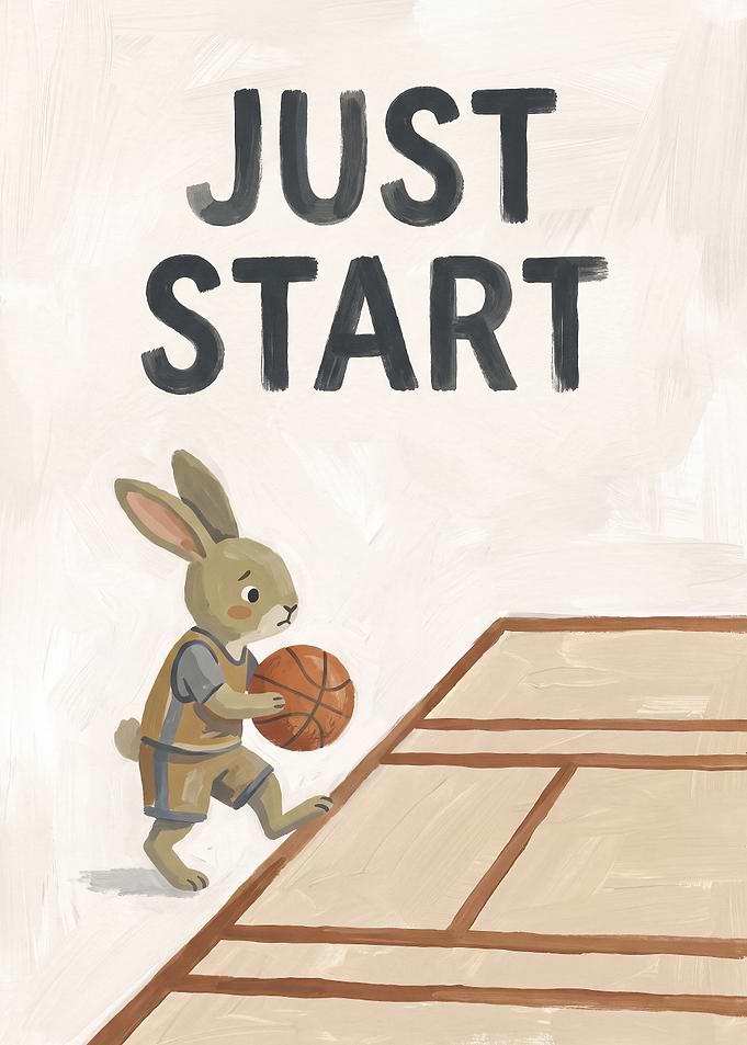 Just Start Basketball Bunny Illustration