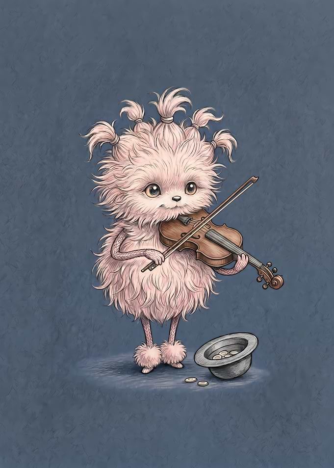 Cute Fluffy Creature Playing Violin