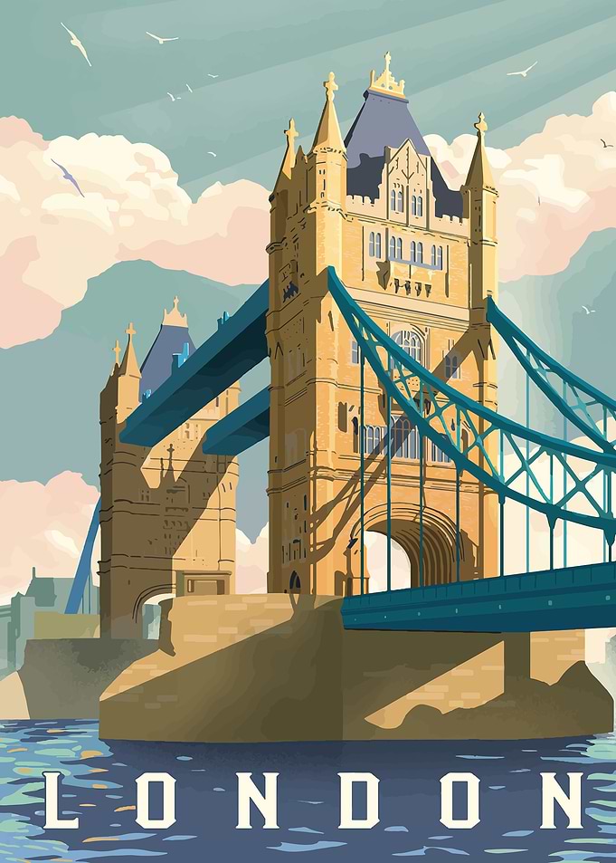 Vintage Style London Tower Bridge Poster