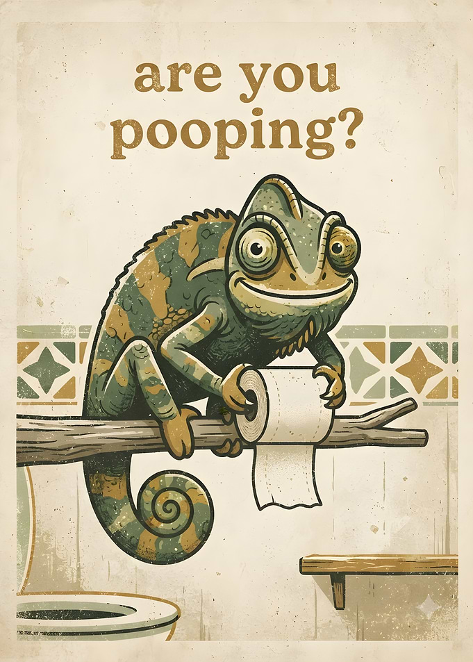 Funny Chameleon Bathroom Poster