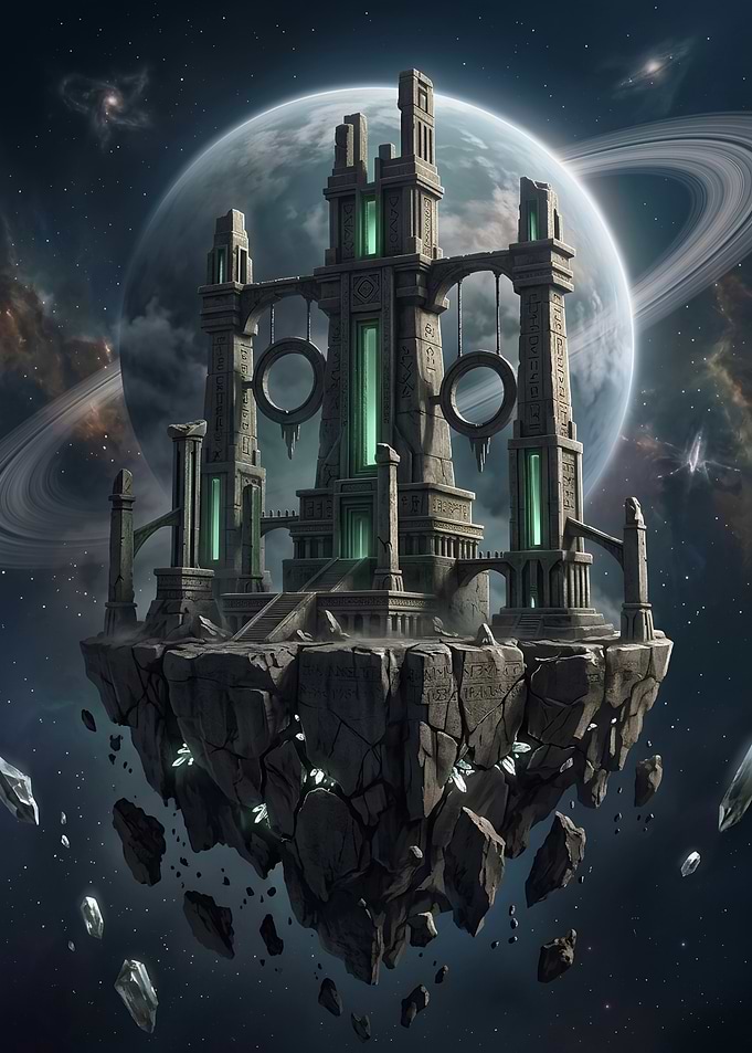 Floating Ancient Temple in Space