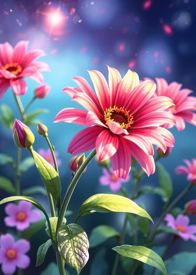 Vibrant Pink Flowers in Sunlight