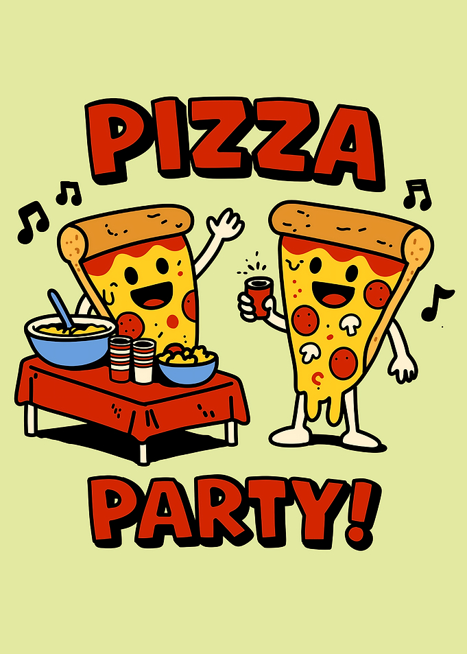 Pizza Party Cartoon Illustration