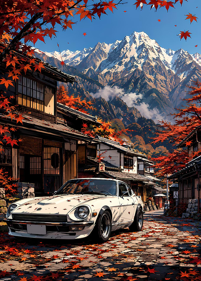 Classic Datsun Z in Autumn Japan