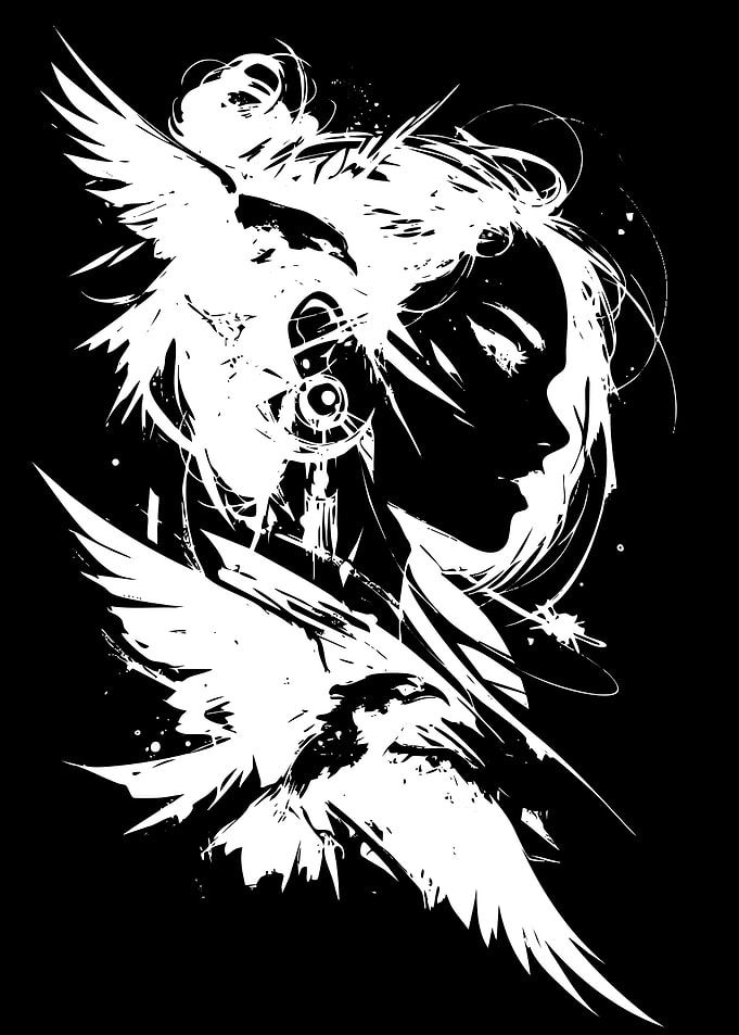 Black and White Raven Maiden Portrait