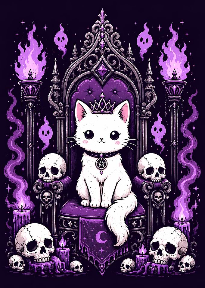 Gothic Queen Cat on Throne