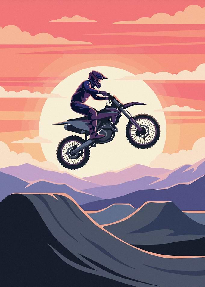 Motocross Rider Jumping at Sunset