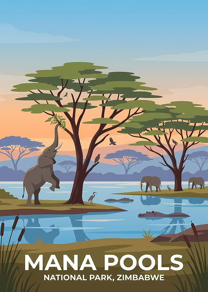 Mana Pools National Park Travel Poster