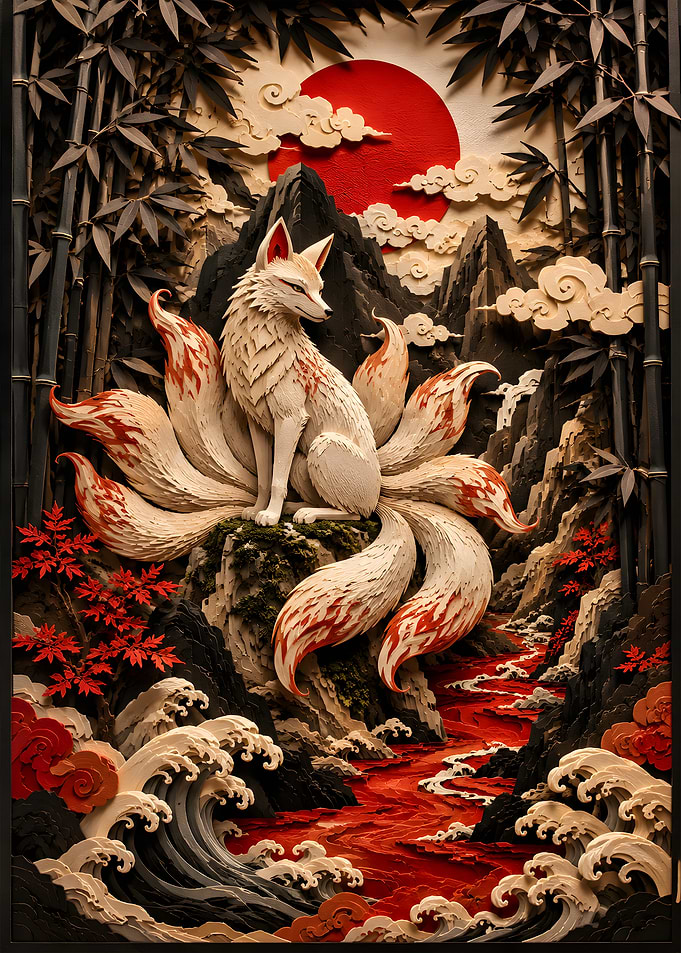 Nine Tailed Fox in Mystic Bamboo Forest