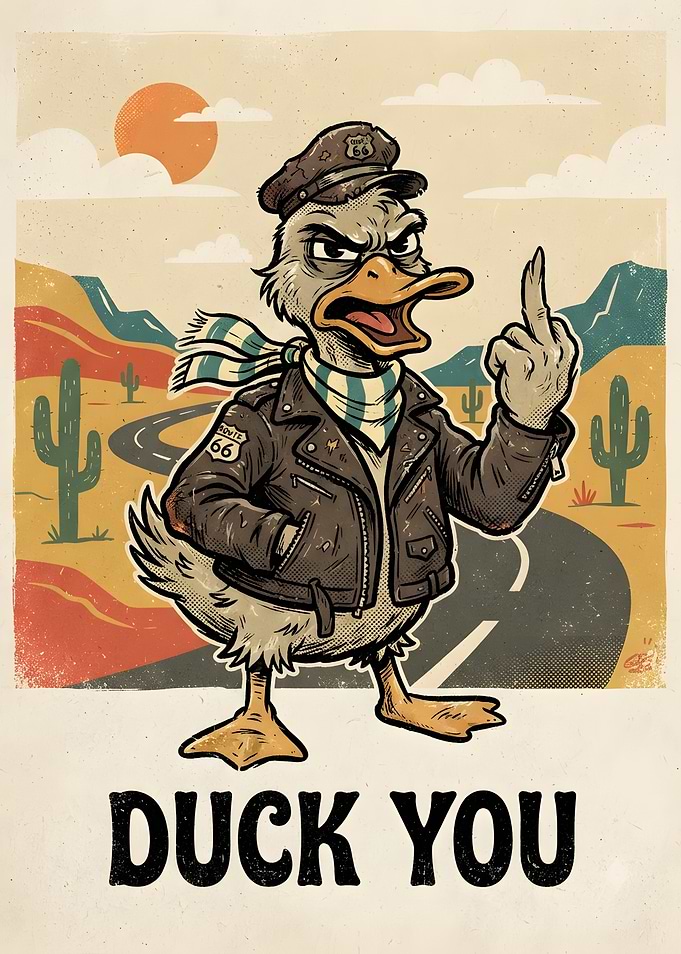 Funny Biker Duck Route 66 Poster