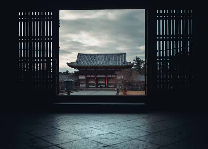 Traditional Japanese Temple Gate View