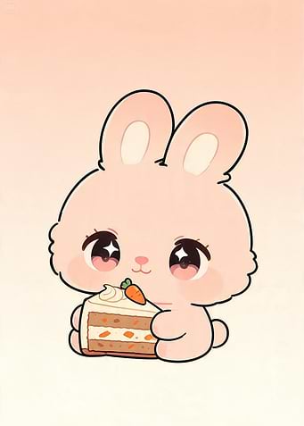 Cute Bunny Eating Carrot Cake